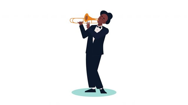 afro male artist playing trombone animation