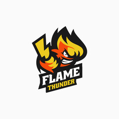 Vector Logo Illustration Flame Thunder Mascot Cartoon Style