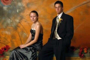 Young couple posing for their prom picture. Generative AI - obrazy, fototapety, plakaty