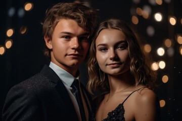Young couple posing for their prom picture. Generative AI