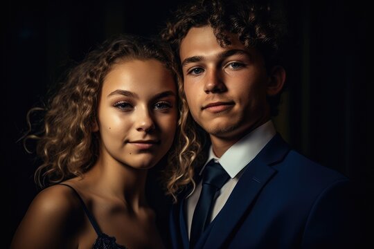 Young Couple Posing For Their Prom Picture. Generative AI