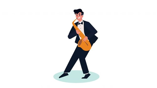 male artist playing saxo character animation