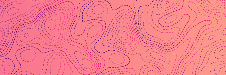 Beautiful dots lines concept topography contour lines map seamless pattern isolated on pink background