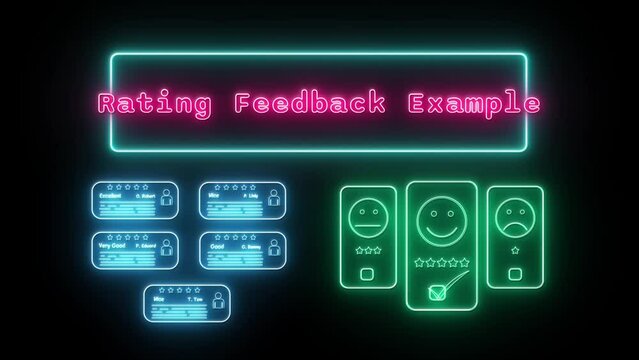rating feedback example Neon pink Fluorescent Text Animation green frame on black background