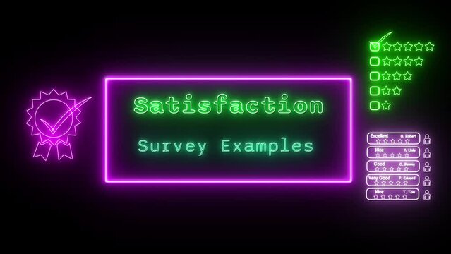 satisfaction survey examples Neon green-pink Fluorescent Text Animation blue frame on black background