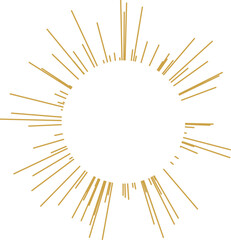 An abstract circular golden burst shape pattern design element.