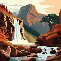 national park vector poster. Landscape of a forest in a park.