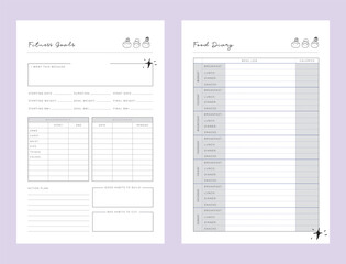 Fitness Planner and food dairy planner. Vector illustration.