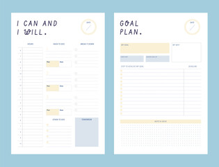 (ocean) I can and I will and goal planner. Minimalist planner template set. Vector illustration.