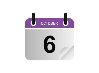6th October calendar icon. October 6 calendar Date Month icon vector illustrator. calendar logo.