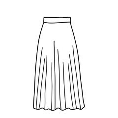 Outline sketch of long skirt for girl. Doodle skirt with pleats. Funny clothing.