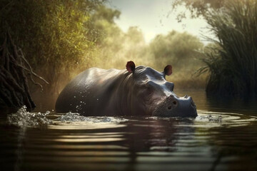 hippopotamus in river made by generative ai