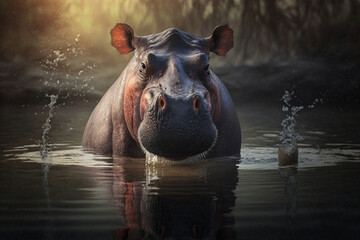 hippopotamus in water made by generative ai