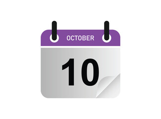 10 October calendar icon. Calendar template for the days of October.