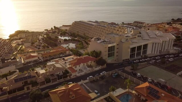 aerial view of Tenerife island drone fly above residential district , real estate concept rent for holiday long term digital nomad 