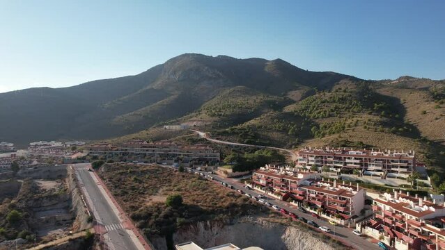 Sierra de Mijas mountains in Fuengirola, Andalusia, travel aerial footage 