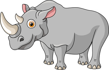 Cute rhino cartoon on white background