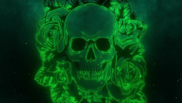 laser line on skull with roses video animation