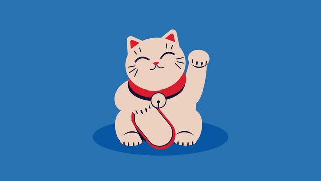 japanese cat saludating luck animation