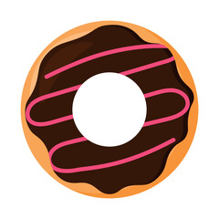 Choco Donut with Pink Chocolate in Food Cartoon Animated Vector Illustration