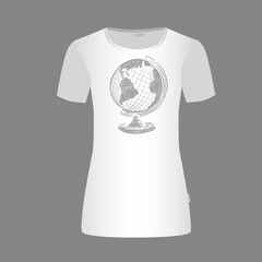 T-shirt with a gray globe. Vector illustration . Globe icon.