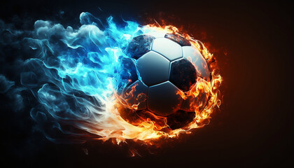 Soccer Ball with Fire Effects Background Wallpaper - obrazy, fototapety, plakaty