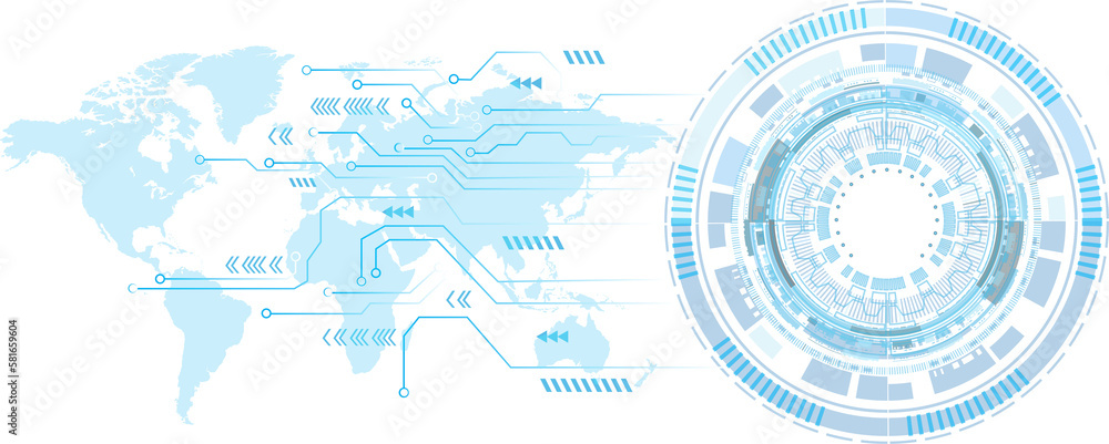 Poster abstract blue computer technology background with circuit board and circle tech.illustration for ele
