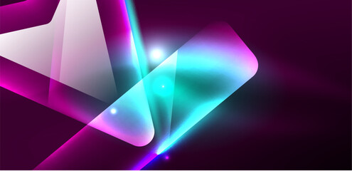 Neon glowing techno lines and arrows, hi-tech futuristic abstract background template