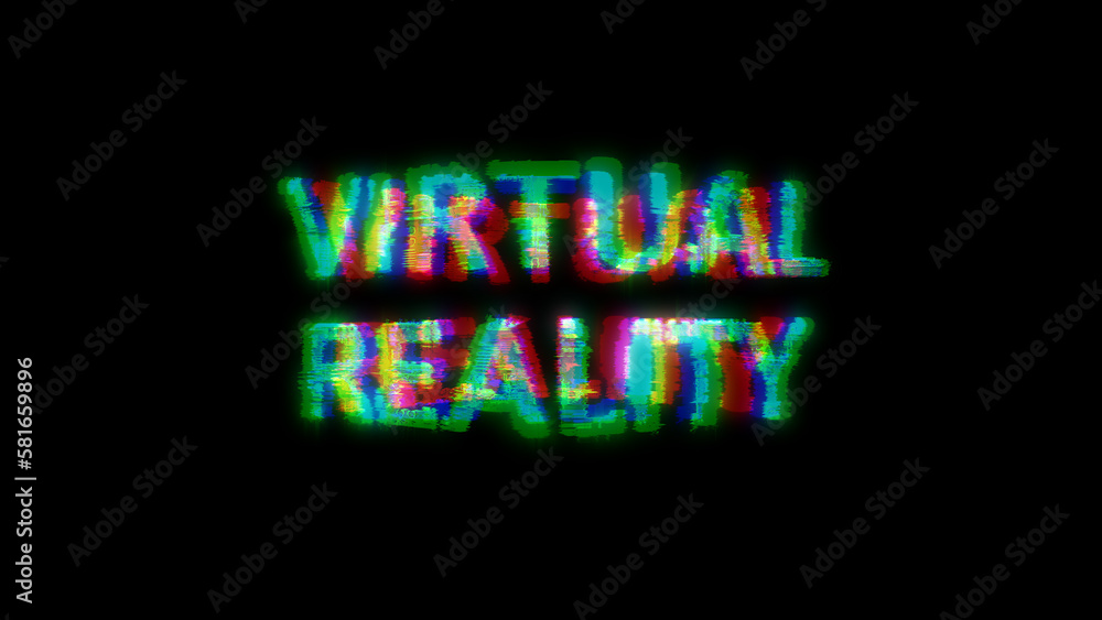 Aufkleber cybernetical text virtual reality with heavy chromatic aberrations distortion, isolated - object 3d 