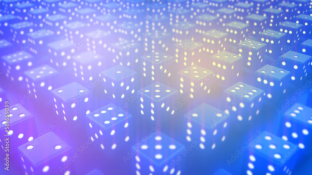Poster blue gaming dices - gaming randomize concept - abstract 3d rendering