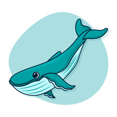 Cartoon colorful vector illustration with cute whale.