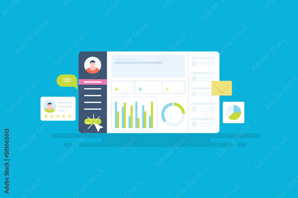 Aufkleber analytics dashboard, web ui interface with big data customer information, sales report, business ana