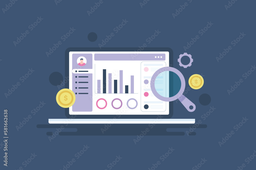 Canvas Prints customer data on business dashboard, big data analytics sales report marketing kpi information on la