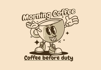 Coffee cup mascot character design in vintage color
