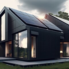 Obraz premium Constructed homes with solar panels on the roof.Generative AI