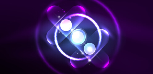 Abstract glowing neon light techno circles background