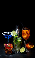 Set of various classic cocktails