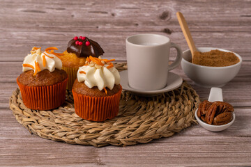 chocolate and cream and carrot cupcakes