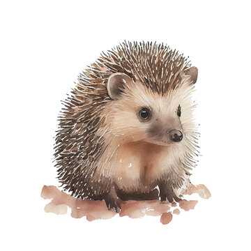 Hedgehog cub portrait, isolated watercolor illustration on transparent or white background, generative AI