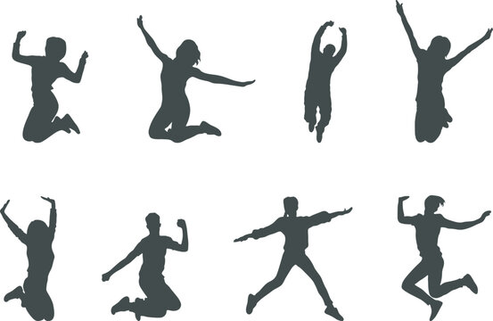 Jumping people silhouettes, Happy jumping people silhouette , Jumping person vector