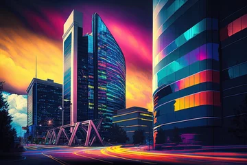 Keuken foto achterwand Aquarelschilderij wolkenkrabber  colorful business building background, generative ai