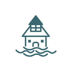 flooded house icon. Filled flooded house icon from Insurance and Coverage collection. Glyph vector isolated on white background. Editable flooded house symbol can be used web and mobile