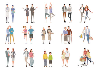 ベクターイラスト素材：男性と女性、ペア、ライフスタイル、人物セット

