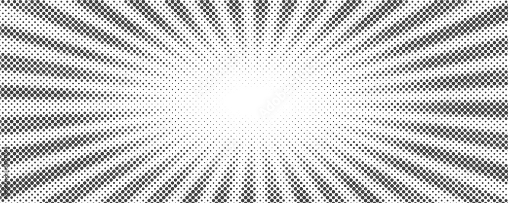 Aufkleber sun rays halftone background. white and grey radial abstract comic pattern. vector explosion abstrac