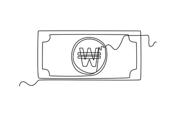 Single one-line drawing won coin currency from South Korea. Country currency concept continuous line draw design graphic vector illustration