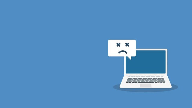 Broken laptop with sad smile. Broken laptop service, recovery and repair concept.