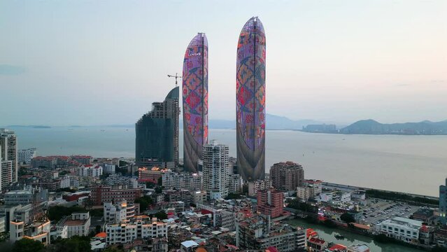 Urban environment of the Twin Towers in Xiamen, Fujian Province, China
