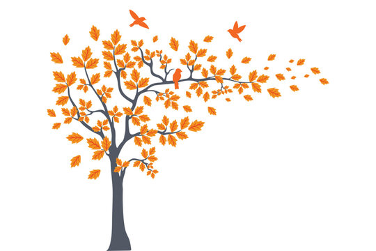 Tree Wall decoration Concept. Bird on branch wall decoration sticker design vector illustration