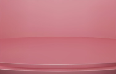 Abstract Luxury pink Background. Empty pink Gradient Room, Studio, Space. Curved stage used as a background for displaying your products.  3D vector Illustration.