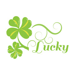 Hand sketched Irish celebration design. St. Patrick's Day greeting card. Holiday sign and clover leaf on white background